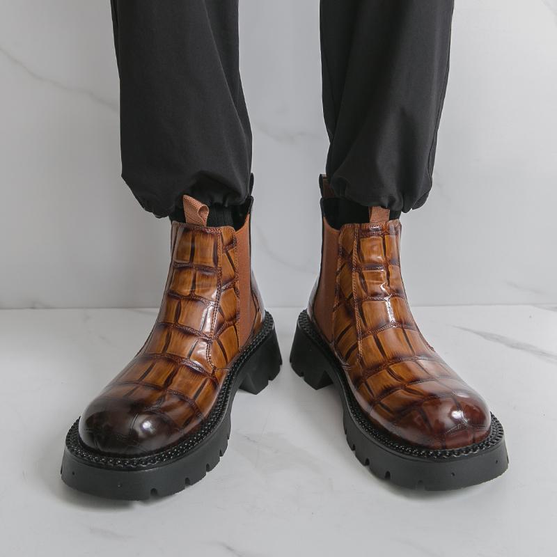 

Мужские мотоциклетные повседневные черные ботинки челси на толстой подошве, увеличивающие рост, высокие ботинки, уличный стиль, крутые ботинки на платформе в стиле панк, большой размер EU:46 коричневый