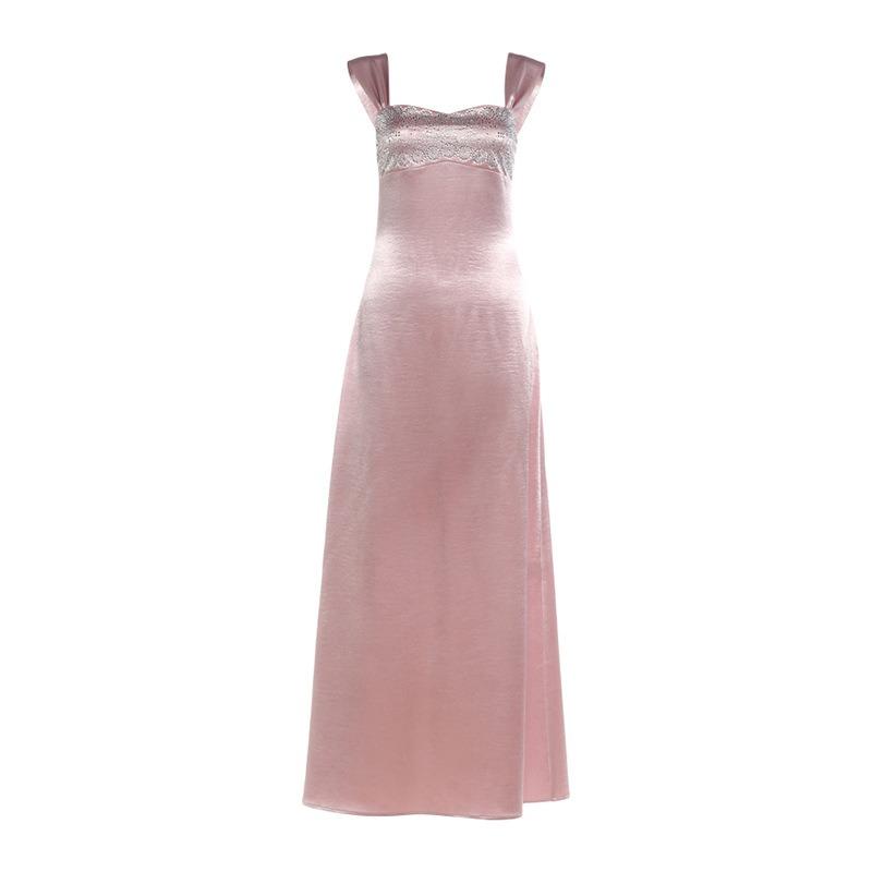 Herbst und Winter Neue Damenbekleidung Temperament Elegant Träger-Tube-Top Rückenfrei Heißer Diamant-Taille Langes Kleid Damen