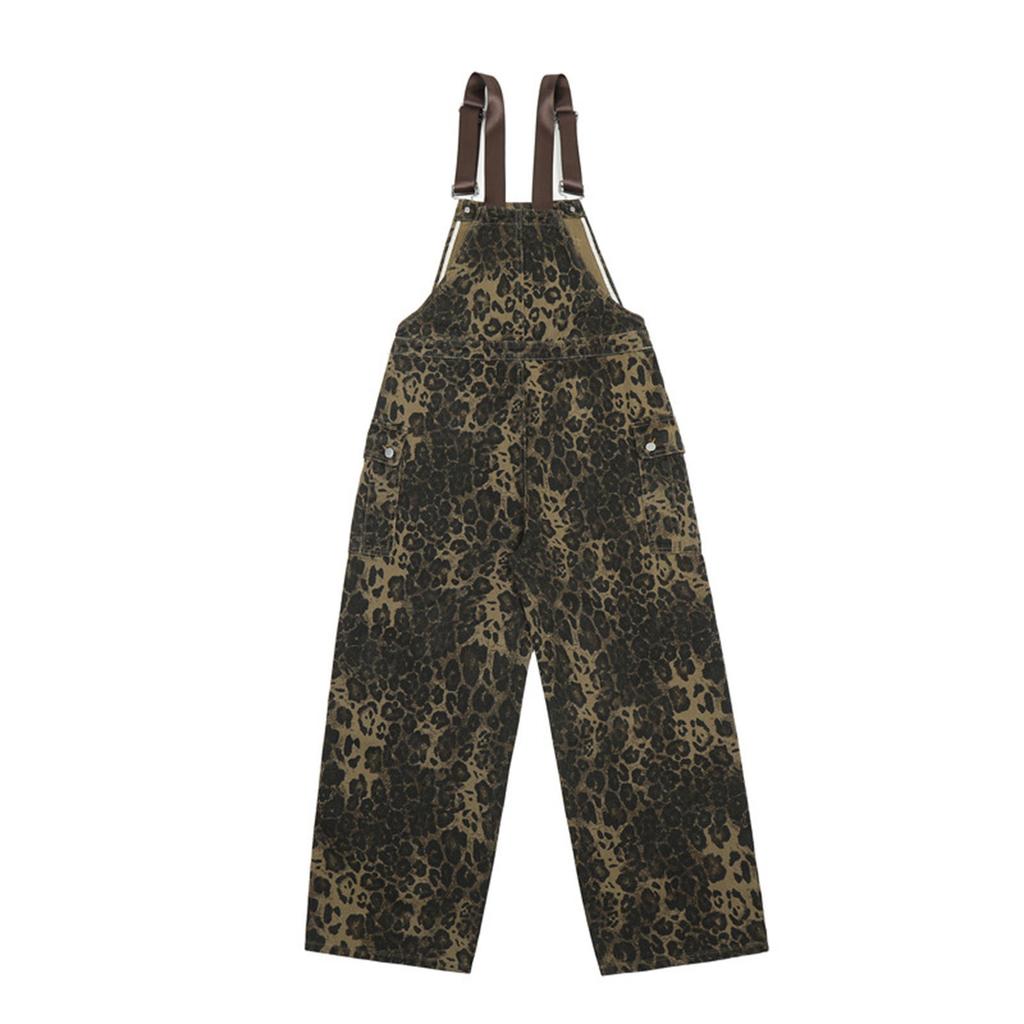 Damen Leopard Jumpsuits Y2k Kleidung Streetwear Weitbeinige Baggy Jumpsuits Mehrere Taschen Locker Cargo Overalls Rompers