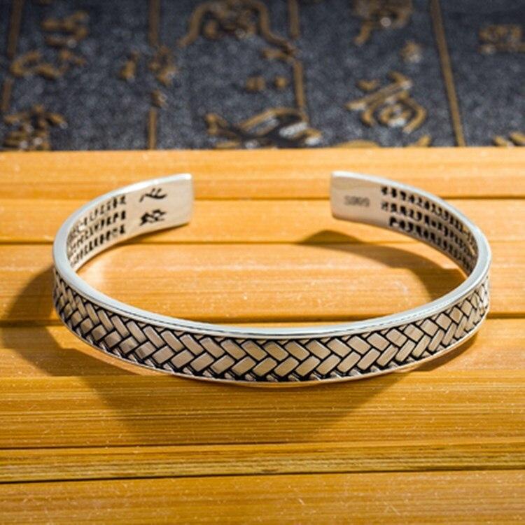 Neue Mode Persönlichkeit Retro Geflochtene Armbänder 925 Sterling Silber Schmuck Buddhistisches Herz-Sutra Öffnungsarmreifen Tyb121
