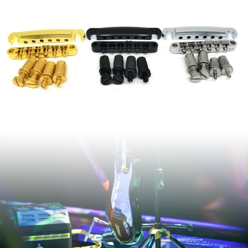 Tune O Matic Bridge, Rollers Saddle Tune O-Matic Guitar Bridge with Tailpiece & Studs for LP Guitar Replacements Kits