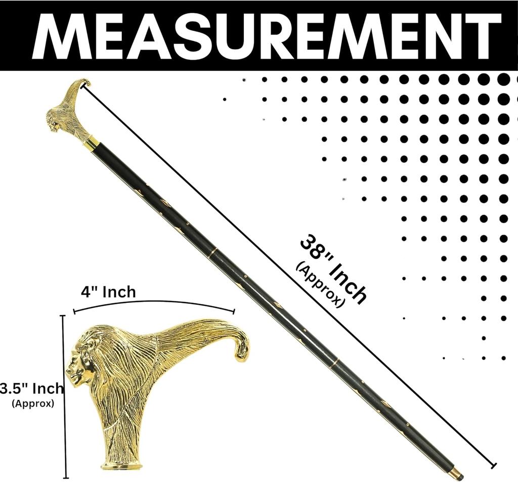 Masivní mosazná rukojeť ve tvaru lví hlavy dřevěná vycházková hůl vintage designová ručně vyráběná