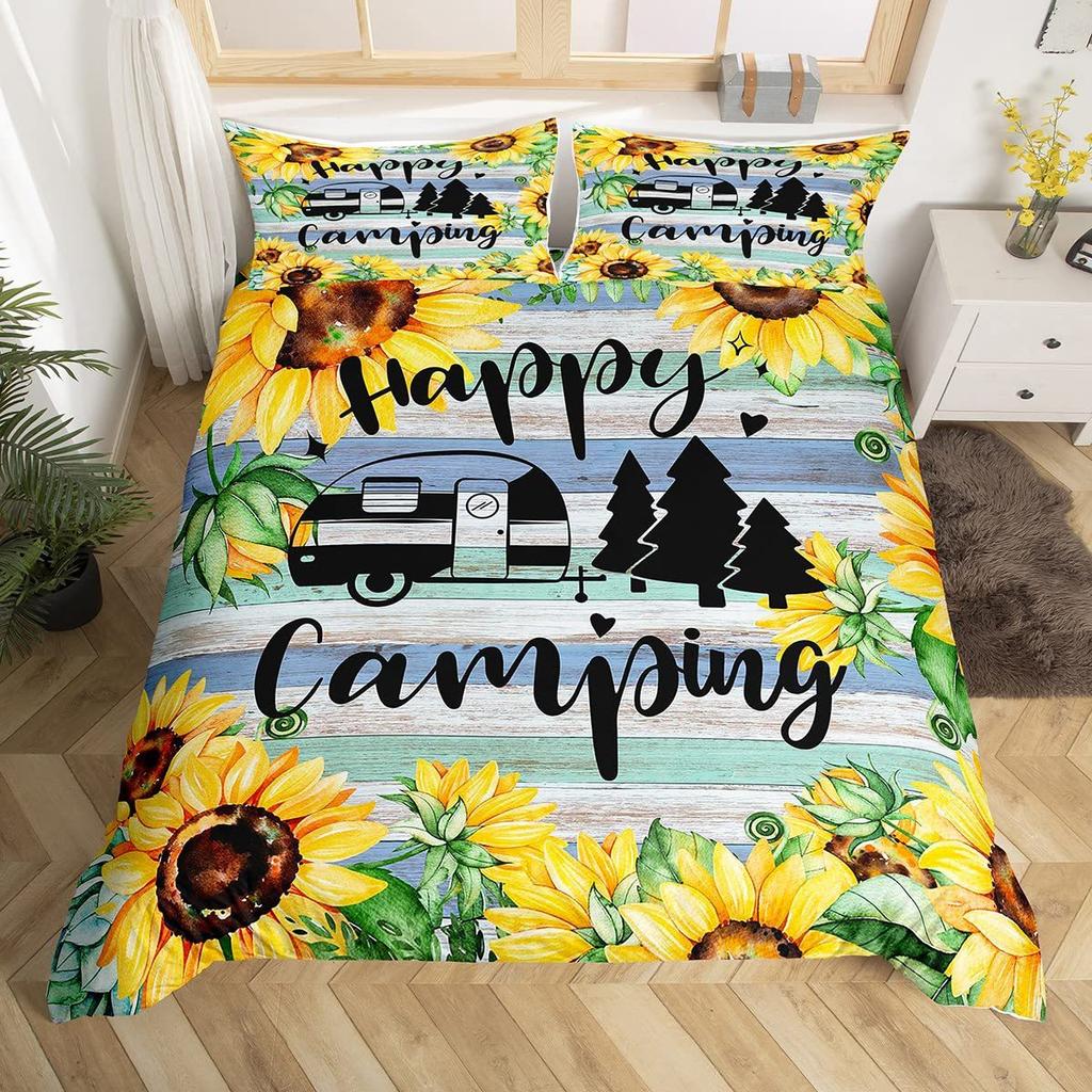 Camping Car Forest Bed Three-Piece Bedding Digital Printing Quilt Cover Pillowcase