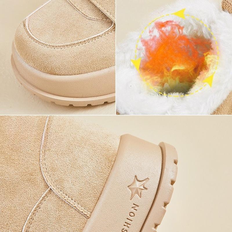 Women's Winter Warm Snow Boots Fuzzy Faux Suede Walking Shoes for Women Casual Anti-Slip Comfortable Chunky Platform Short Booties With Faux Fur Lined