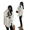 Women's White Fleece Base Layer Long-Sleeve T-Shirt with Shark Pants - Loose and Thick for Autumn/Winter.