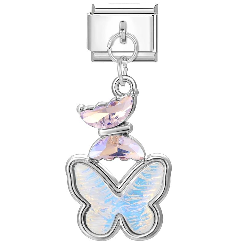 Zircon Colorful Crystal Butterfly Heart Flower Pendant Italian Charm Link Fit 9mm Bracelet Stainless Steel Women DIY Making Gift