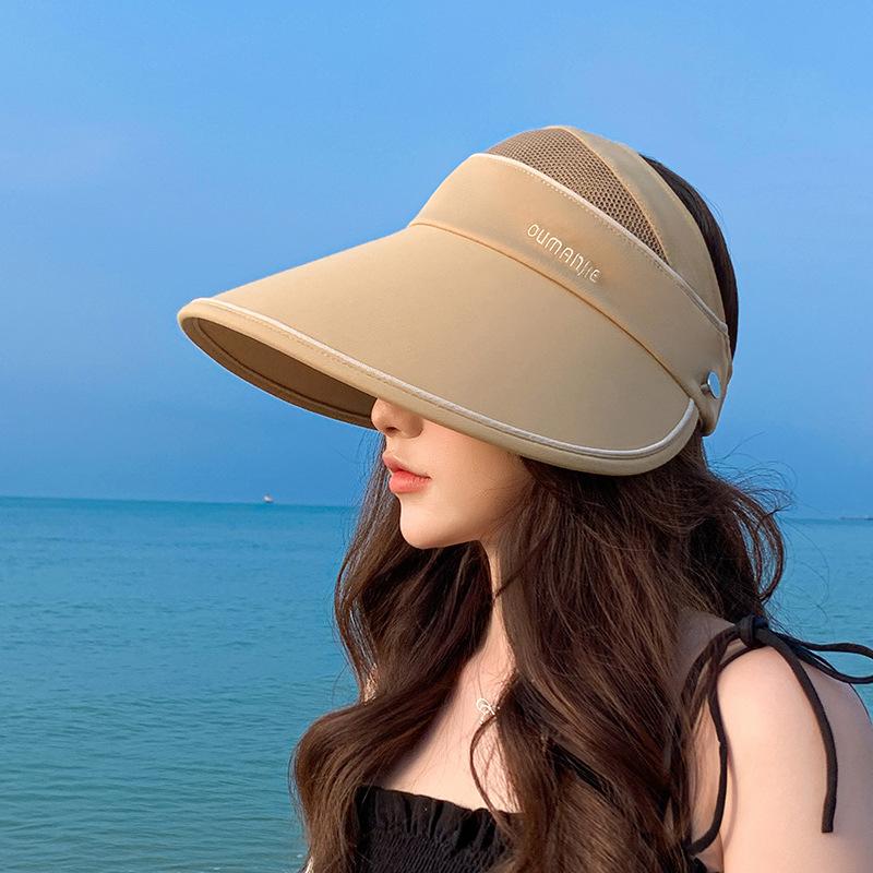 Ice silk sun hat for women in summer, ice silk open-top large brim UV protection face-shading sun hat, outdoor beach hat