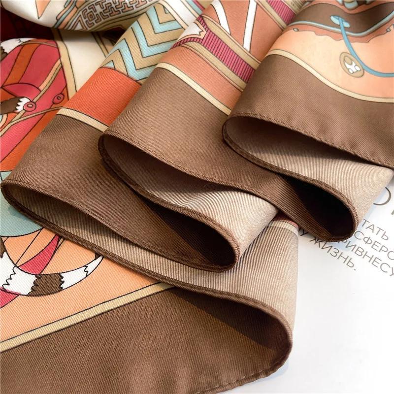 90cm Square Shawls and Scarves Twill Silk Scarf Female Big Kerchief Printed Hijab Scarf For Women Headband Neckerchief Wraps