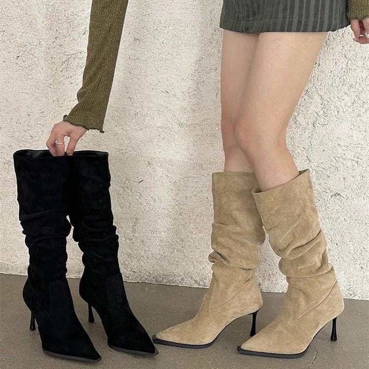 Boots Pile Cowboy Boots Boots Women'S High Heel Pointed Boots Skinny Knight Autumn And Winter Western Height Boots