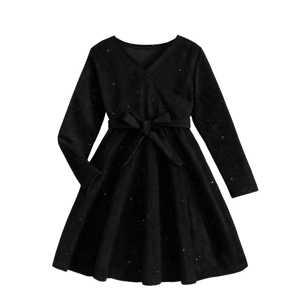 Children's Fashion Ruffled Long Sleeve Sky Mesh Dress