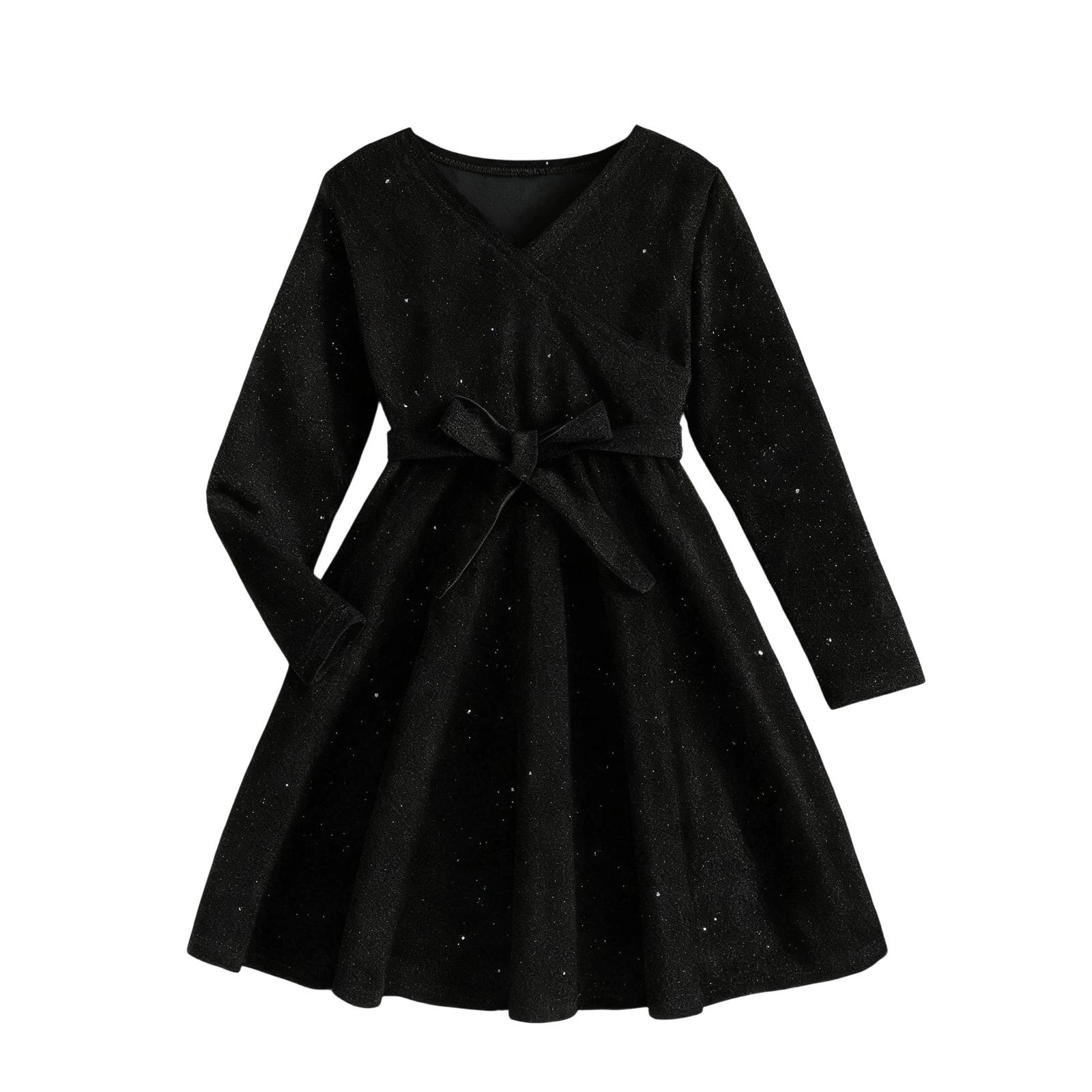 

Children s Fashion Ruffled Long Sleeve Sky Mesh Dress 120 чёрный