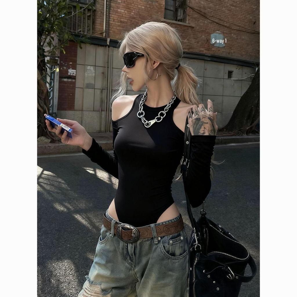 Spicy Off-Shoulder Halter Bodysuit Top - Women's 2025 Autumn Style Slim Fit
