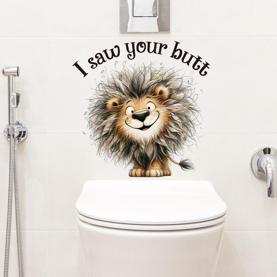 Adesivi Divertenti Cartone Animato Leone Piccolo con Capelli Disordinati per WC, Decorazione Carina Autoadesiva per Decorazione Serbatoio WC del Bagno