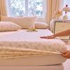 Cotton double-layer yarn printed fitted sheet three-piece set of small floral household bedroom mattress protective cover