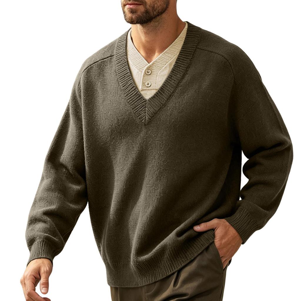 Men's V-Neck Knit Pullover Sweater for Fall and Winter Casual Everyday Wear