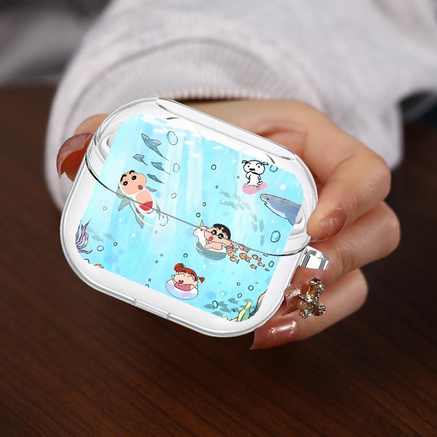 Crayon Cute Shinchan Case For Samsung Galaxy Buds 3Pro 4Pro 2 Live 2Pro 3 FE 4 Pro Clear Earphone Cases Cover With Hook