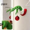 Ornamenti Verdi per le Mani Elfo di Natale Decorazioni per Albero con Palline Rosse Appese, Scultura Decorativa in Resina Natalizia da Parete, Supporto Divertente per Casa Interni Festa di Capodanno