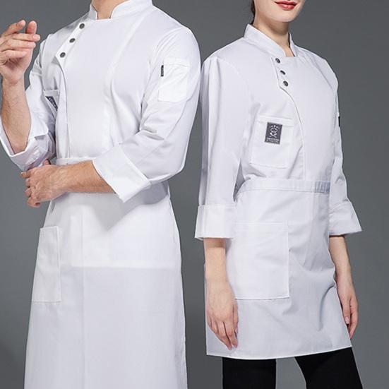 Men Women Solid Color Chef Uniform Stand Collar Single Breasted Pocket Restaurant Uniform Waterproof Anti Dirty Bakery Food Chef Tops