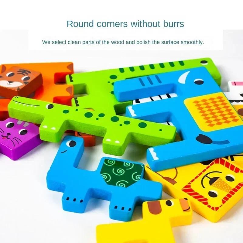 Ungiftiges Montessori Cartoon 3D Puzzle Holz Tangram Mathe Spielwürfel Spiel Kinder Vorschule Fantasie Formen Puzzle Lernspielzeug Kinder