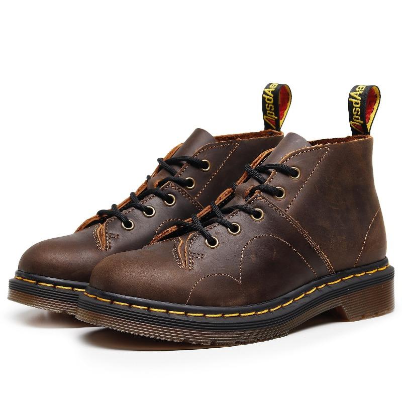 New Hole  Monkey Face Locomotive Boots Women's Head Layer Crazy Horse Brown Short Boots Round Head Men's and Women's Leather Martin Boots