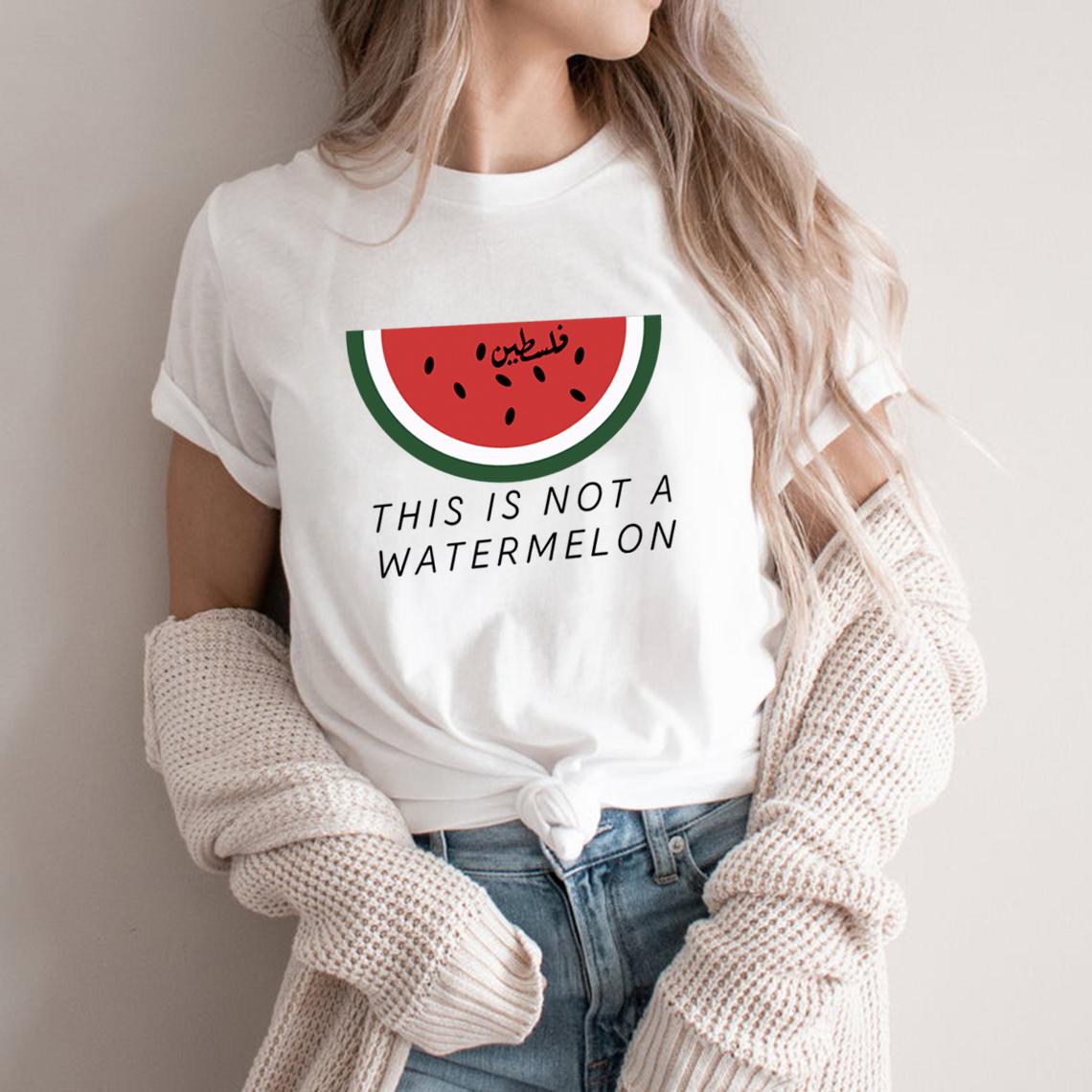 Dies ist kein Wassermelonen-T-Shirt, lustige Wassermelonen-T-Shirts für Damen, kurzärmelig, Grafik-T-Shirts, Peace and Love-T-Shirt, Streetwear-Tops L weiß