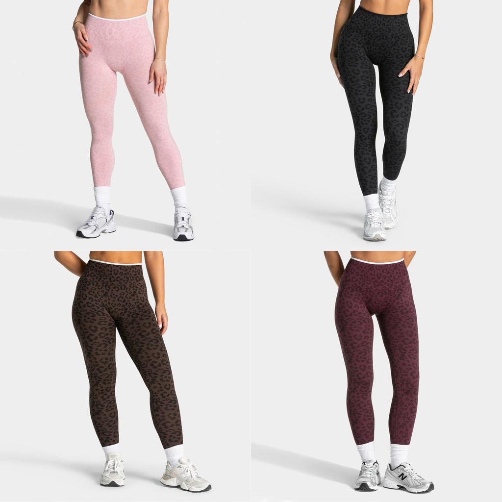 Pantaloni da Yoga Stampa Leopardo da Donna Vita Alta Senza Cuciture Controllo Pancia Leggings Fitness per Corsa e Palestra