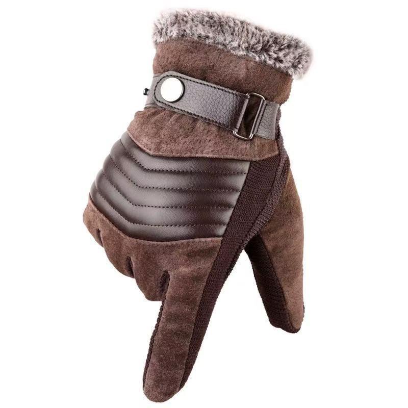 Mens Winter Leather Gloves Motorcycle Cycling Outdoor Warm Thick Lined Pigskin Touchscreen Compatible