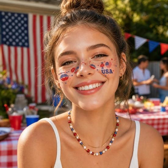 Waterproof Freckle Tattoos Stickers, USA Flag Face Stickers for Independence Day, Patriotic Temporary Body Art for Women Girls, Party Makeup