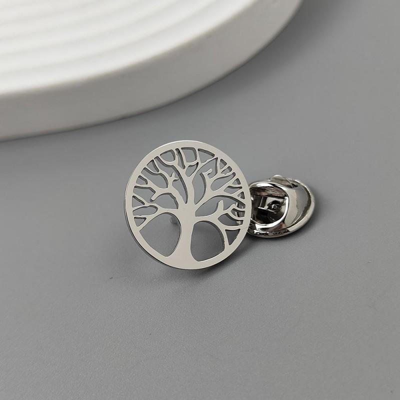 

Round Tree Brooch Cufflinks Hollowed Out Design High-end Creativity Niche Casual Style Accessories 14k