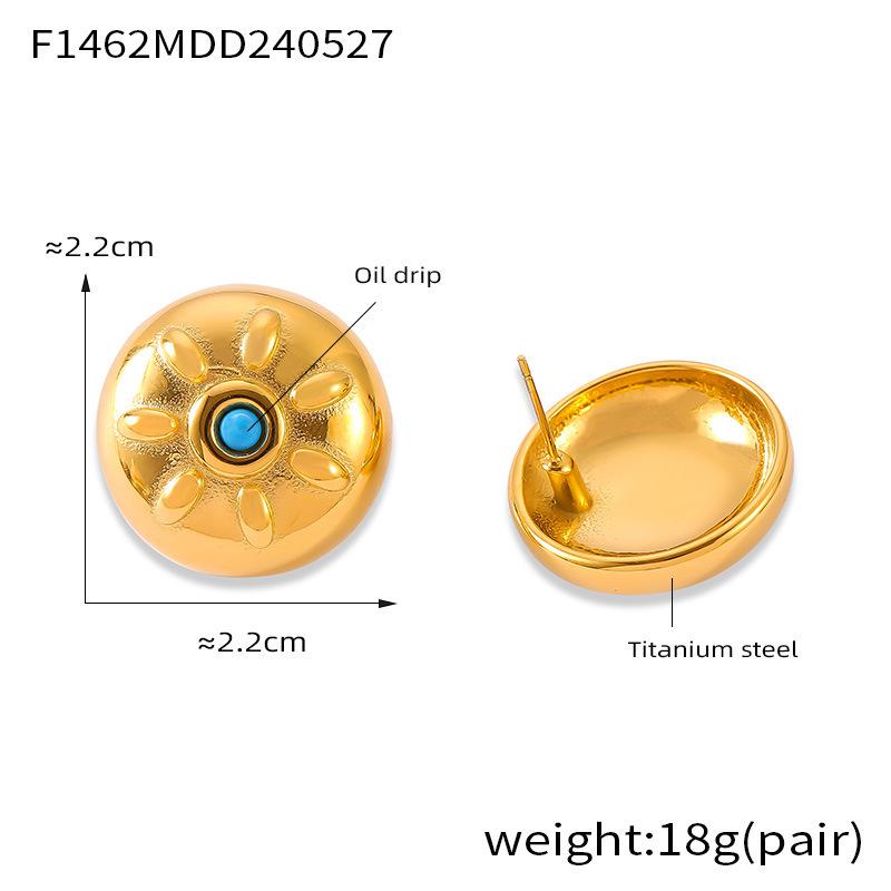 

Титановые серьги-пусеты золотого цвета в форме солнца: Корейский минималистичный стиль