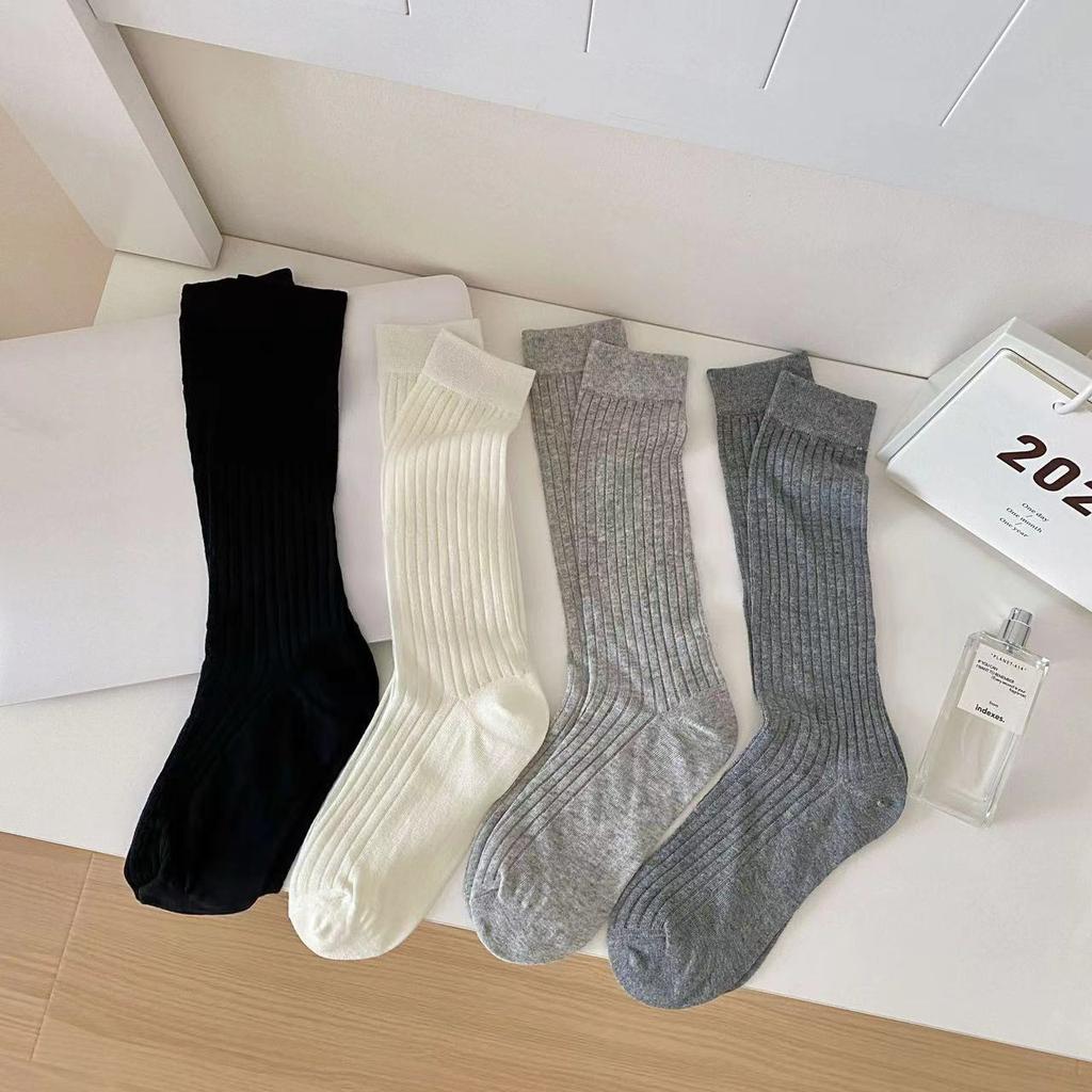 4 Pairs Ballet Socks Women's Summer New White Medium Tube Socks Stacking Socks Women's Solid Color Japanese Breathable and Comfortable Women's Socks