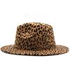 New Leopard Patchwork Wool Felt Jazz Fedora Hat Women Unisex Wide Brim Panama Party Trilby Cowboy Cap Men Gentleman Wedding Hat