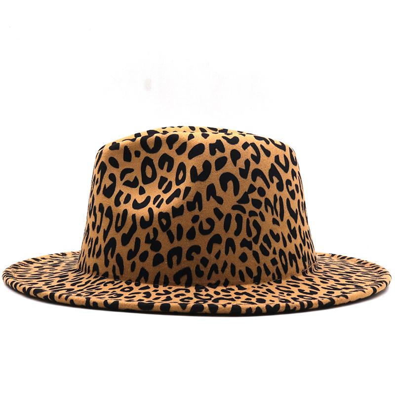 New Leopard Patchwork Wool Felt Jazz Fedora Hat Women Unisex Wide Brim Panama Party Trilby Cowboy Cap Men Gentleman Wedding Hat