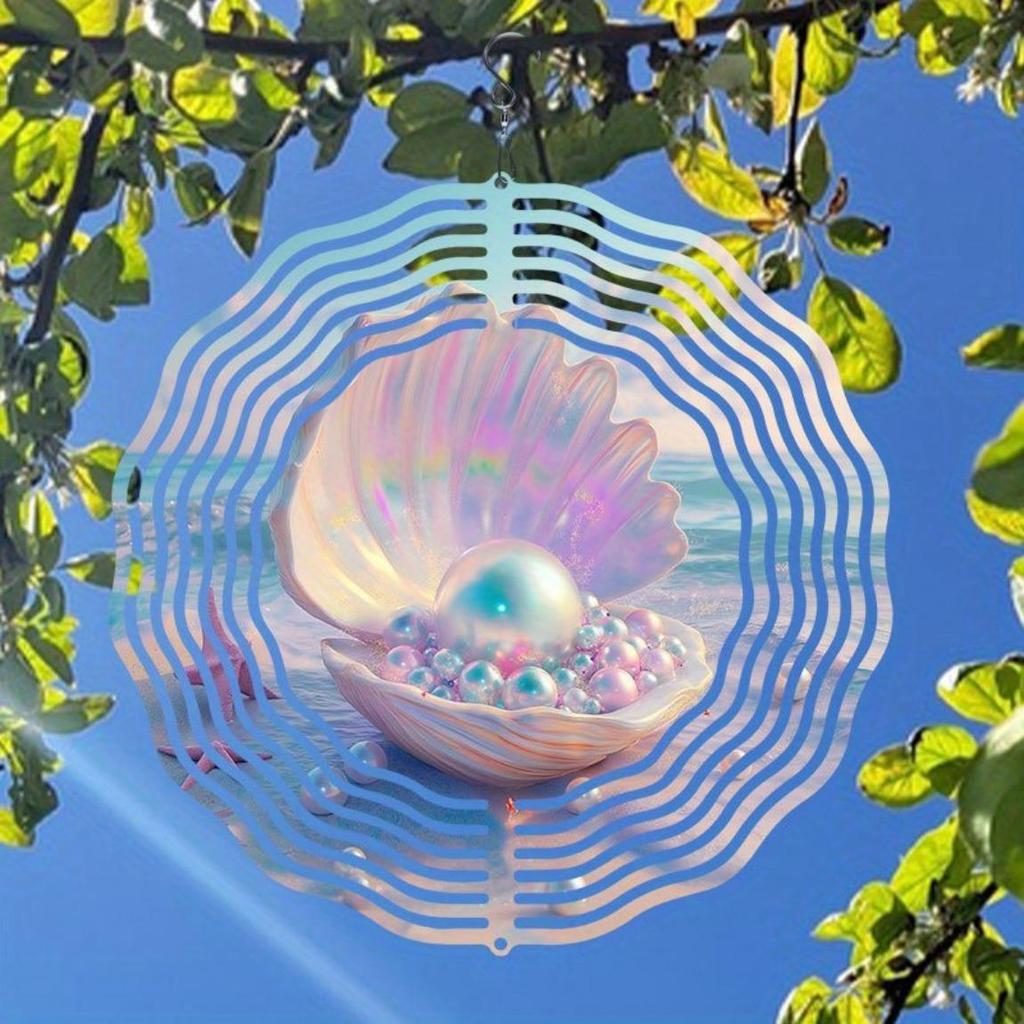 Muschel Perle 2D Mandala Windspiel Metall Rotierende Kunst für Innen Außen Heimdekoration Thanksgiving Weihnachtsgeschenk Küstenstil