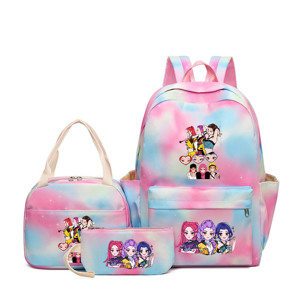 Demon Hunters Three-Piece Children'S School Bag Large Capacity 3D Digital Color Printing Kindergarten School Bag Meal Bag Pencil Bag
