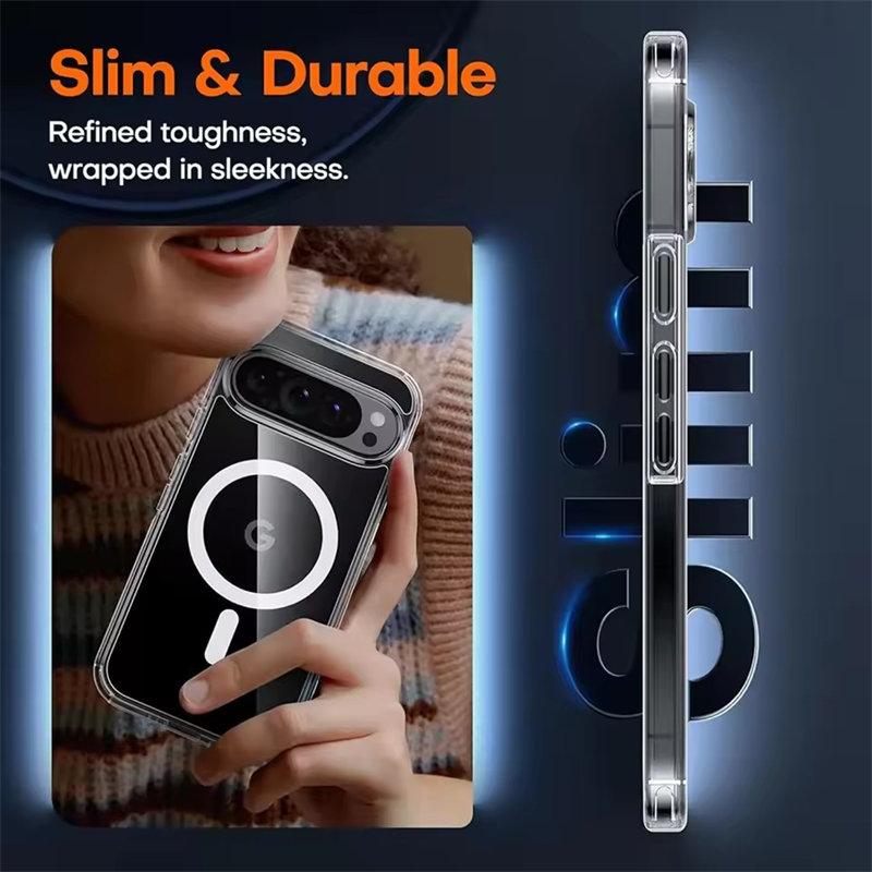 Transparent Crystal Hard Pc Case Magsafe Magnetic Wireless Charging Case for Google Pixel 9 Pro XL Clear Shockproof Back Cover