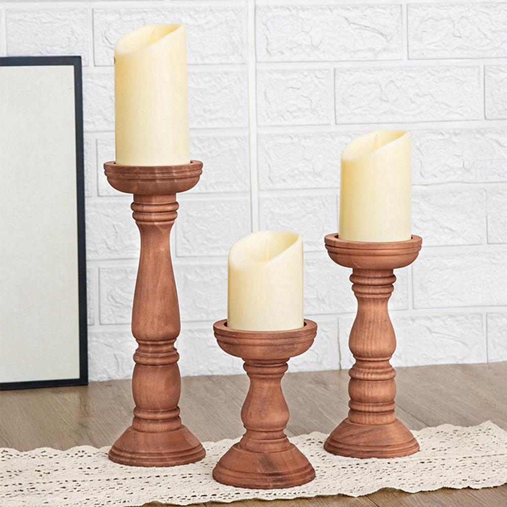 3pcs Wooden Candle Holder Wedding Banquet Columnar Candlestick