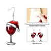 Double-Sided Cartoon Christmas Wine Glass Earrings - Acrylic with Unplated Hooks