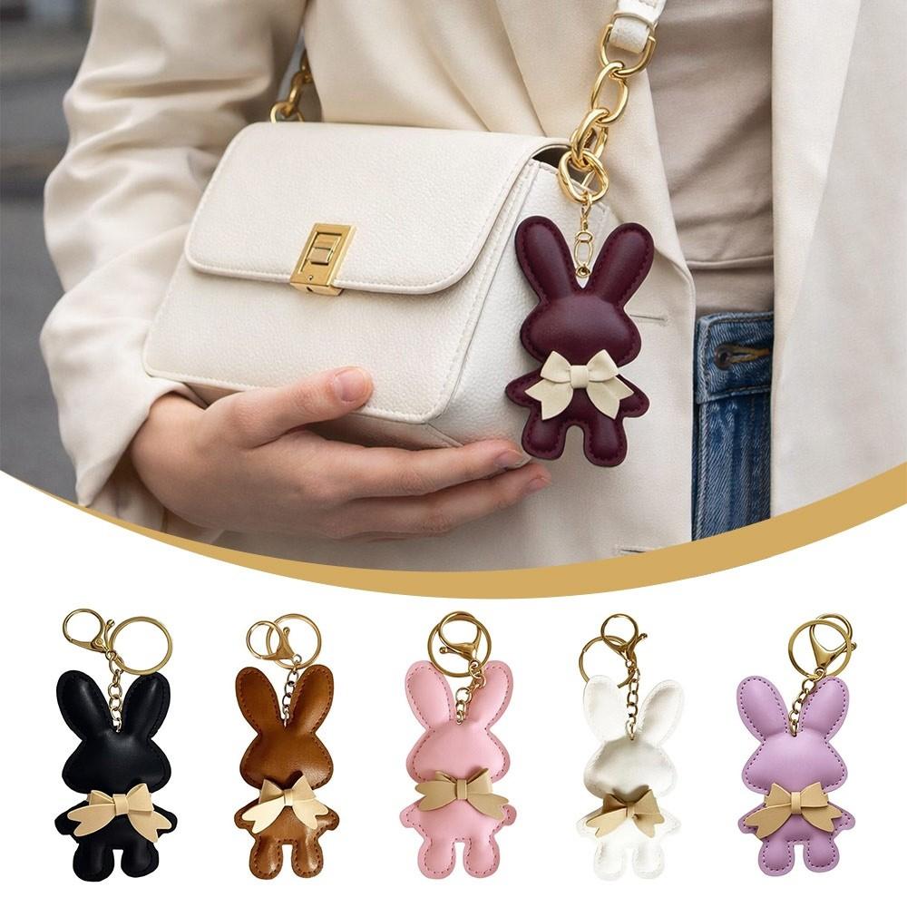Bow Decoration Key Holders PU Leather Bag Pendant New Bunny Keychain Gift