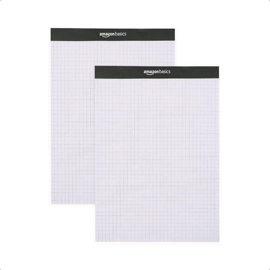 Basics QuadRuled Graph Paper Pad Pack of 2 8.5 Inch x 11.75 Inch 100 Sheets Pad White