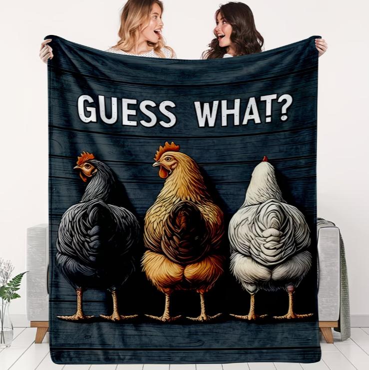 1pc This Colorful Plaid Farm Chicken Patchwork Flannel Blanket Features A Flock Of Multicolored Chickens And Floral Trim. Soft