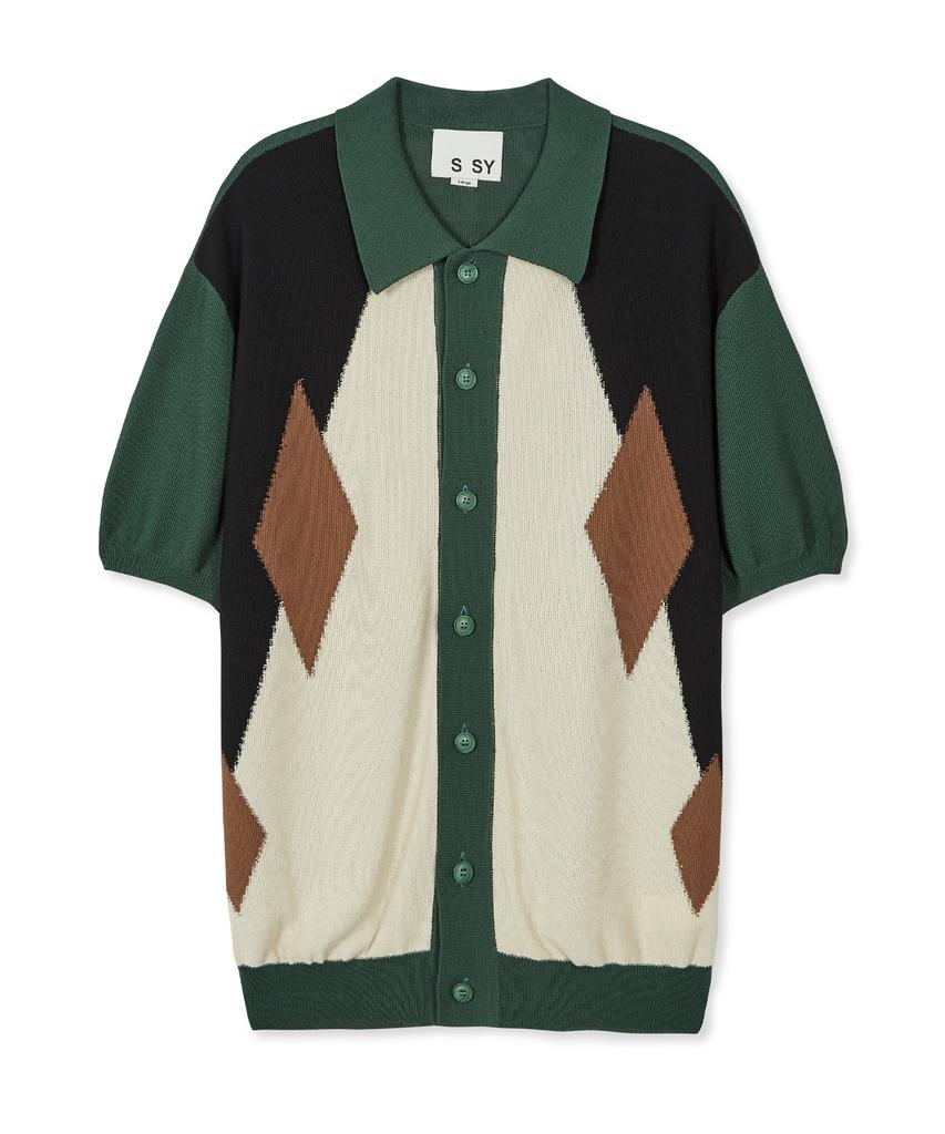 Ssy Poker Diamond Half Knit Cardigan Green