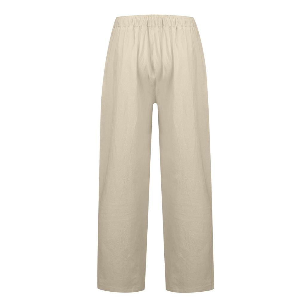 Men's Casual Loose And Comfortable Casual Pants Cotton Linen Printed Drawstring Trousers