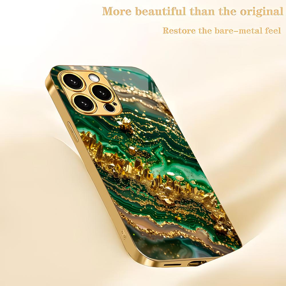 Grünes Texturdesign galvanisierte Glas-Handyhülle geeignet für iPhone 17 16 15 14 13 12 11 Pro/Max/Plus stoßfeste Rückseite