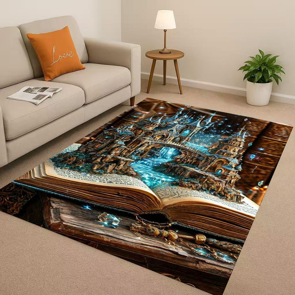 HD Magic Book Library Bookshelf Living Room Non Slip Area Rug Soft Carpet for Bedroom Sofa , Easy Clean Home Doormat Playmat