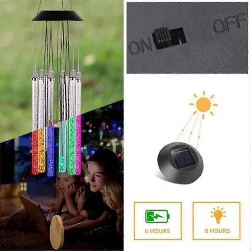 Solar Led Wind Chime Light Various Colors Light Outdoor Waterproof Hanging Tube Pendant Lamp--As Shown