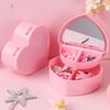 Jewelry Organizer Heart Shape Makeup Box with Mirror Cosmetic Storage Container for Earrings Rings Necklaces Display