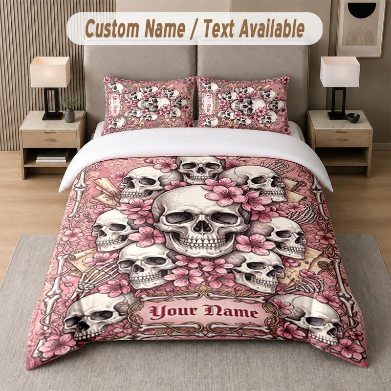 Skull Gothic Theme Custom Text Or Name 3Pcs Bedding Set 1 Flat Sheet & 2 Pillowcases Personalized Home Bedding