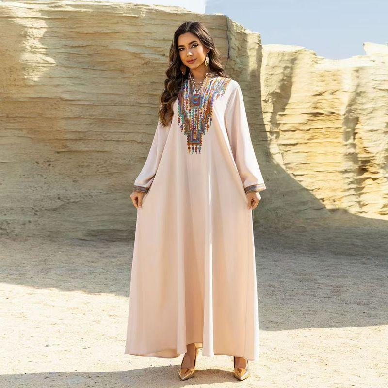 Middle East Arab Women clothes Turkey Elegant Rope Embroidered Robe Dress Rope Embroidered Dress