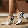 Women's Plus Size European Patent Leather High Heels - Printed, Pointed Toe, Chunky Heel, Shallow Mouth (Size 43)